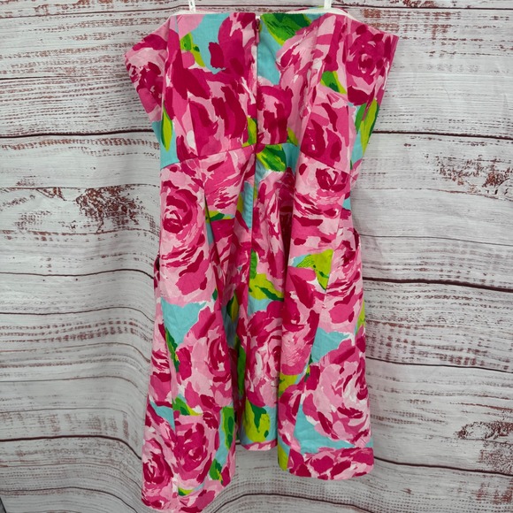 Lilly Pulitzer Dress Pink Floral Turquoise Cotton Blend Pockets Size‎ 0 - Picture 7 of 11